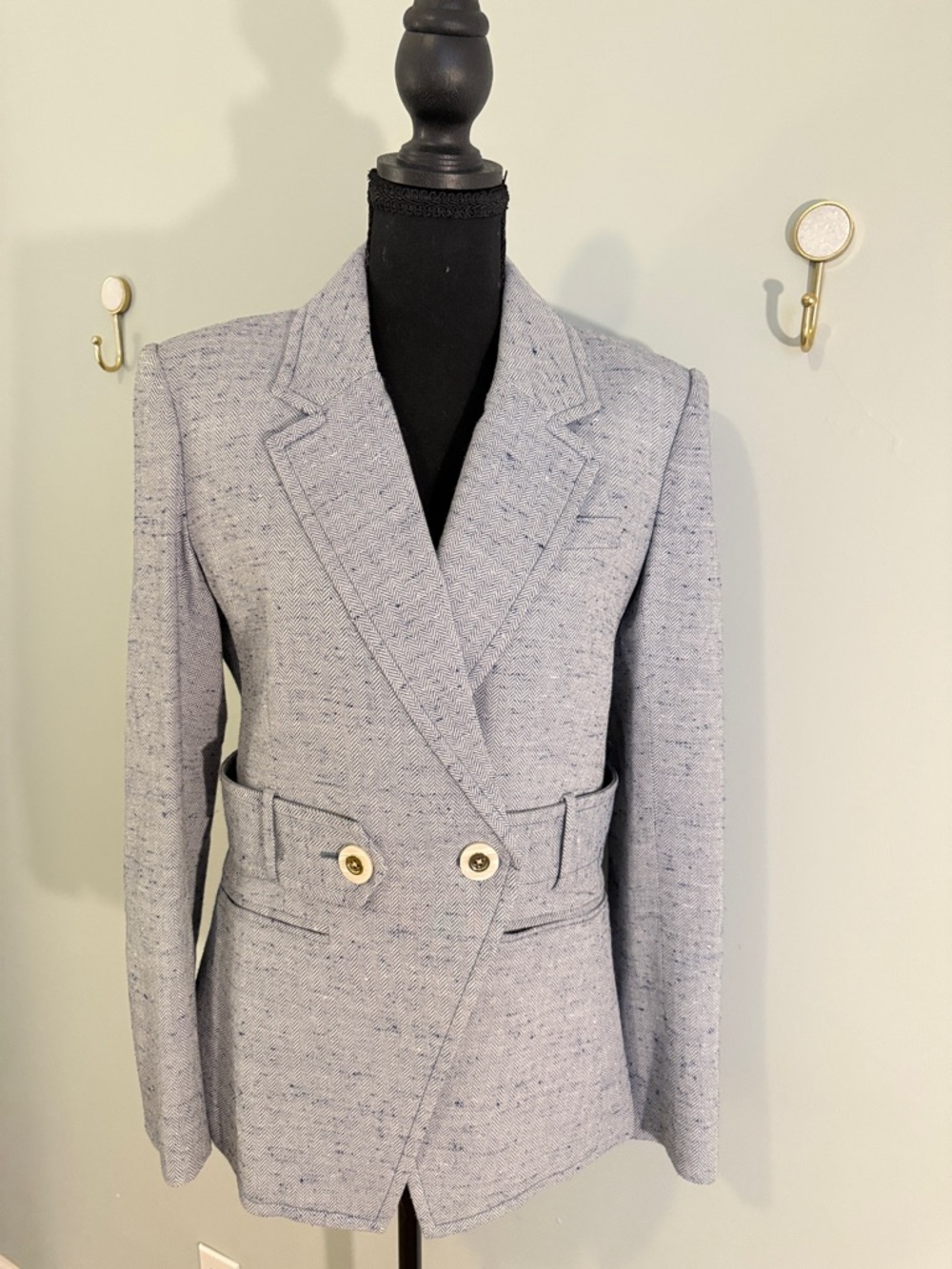 Veronica Beard Russell Dickey Jacket - Light Blue Tweed Double-Breasted Blazer